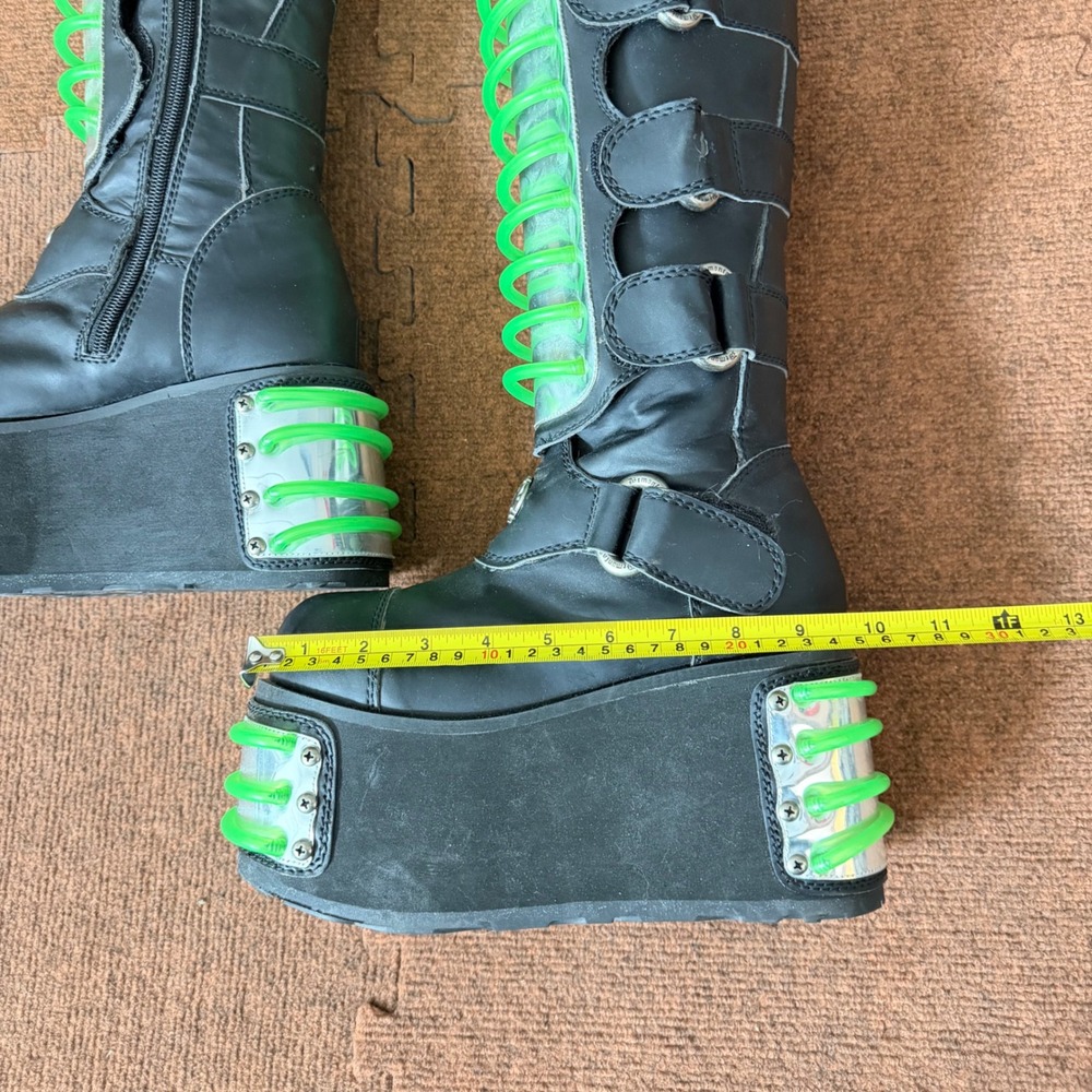 Demonia Pleaser Techno-850UV Boots Black Neon Green Cyber Goth Platform Womens 7 - Picture 11 of 16
